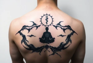 calm in the storm, equanimity, meditative silhouette tattoo idea