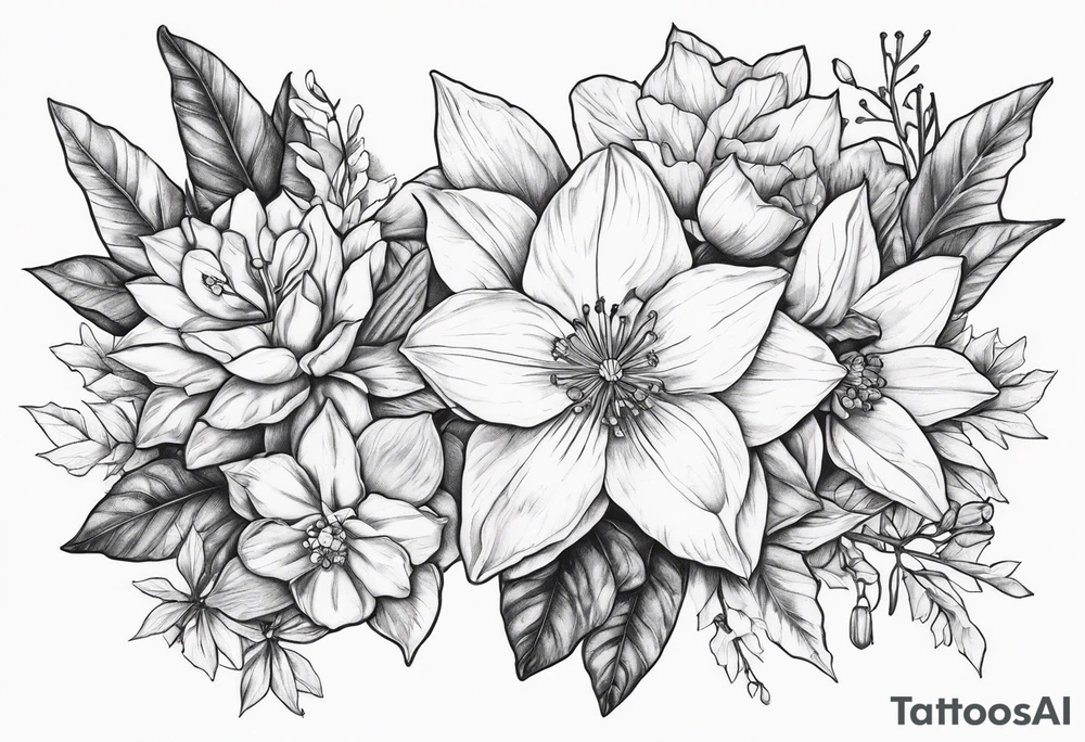 Narcissus, Poinsettia, Holly, Gladiolus, Poppy tattoo idea
