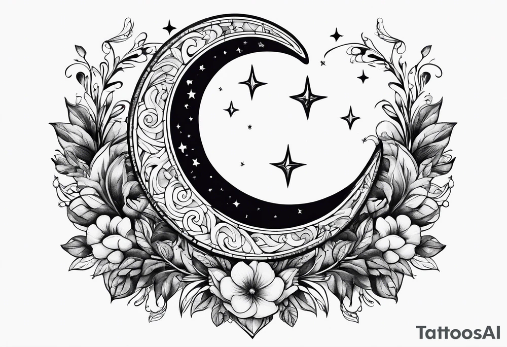 Crescent moon with a love heart inside tattoo idea