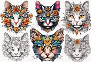 Cat colored flowers Mandala tattoo idea