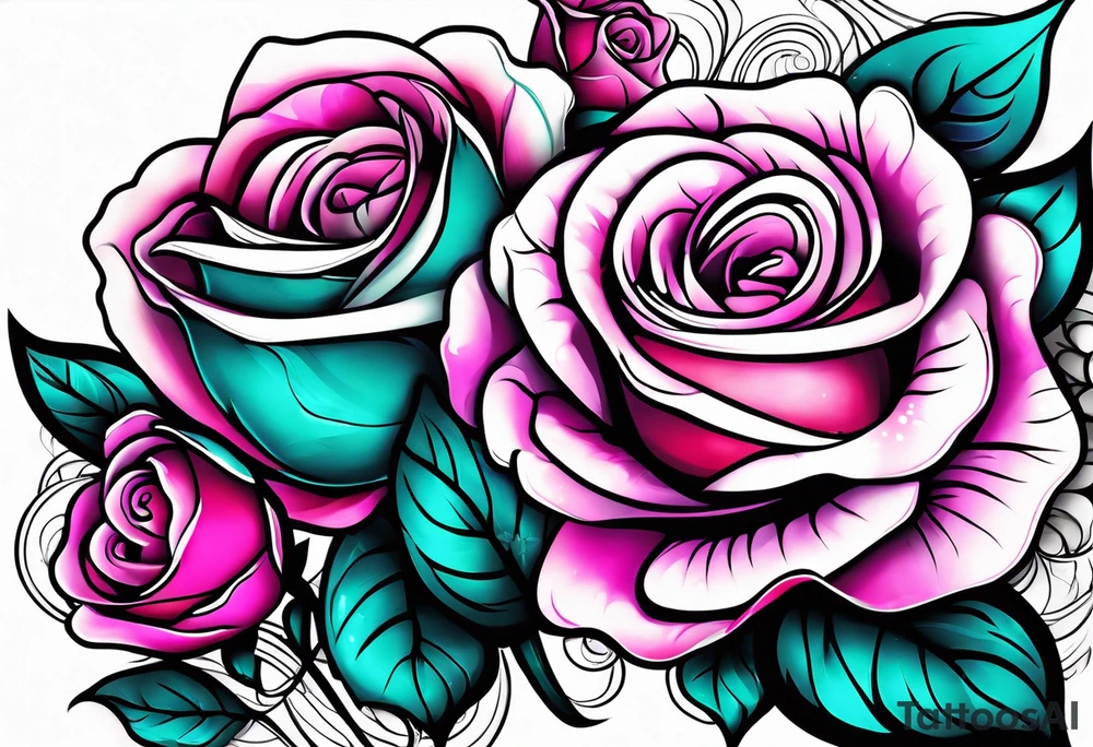 05/22/50 Dad 06/07/14, roses, teal, pink, purple tattoo idea