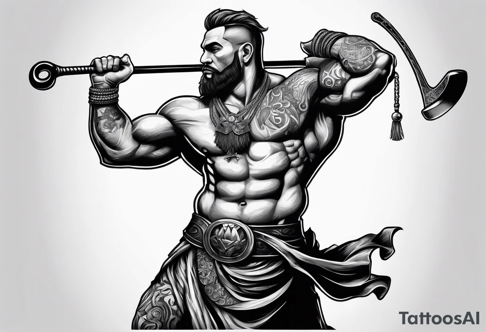 full body drawing of a giant holding a club tattoo idea