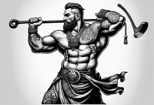 full body drawing of a giant holding a club tattoo idea