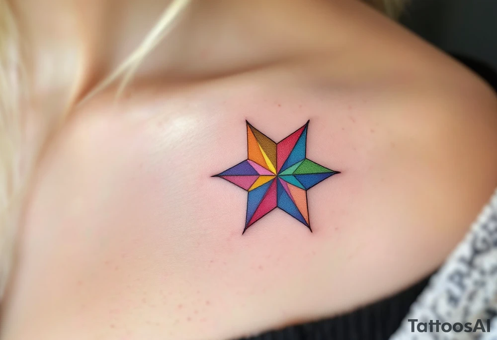 A rainbow-colored eight-pointed star tattoo celebrates inclusivity and universal love. tattoo idea