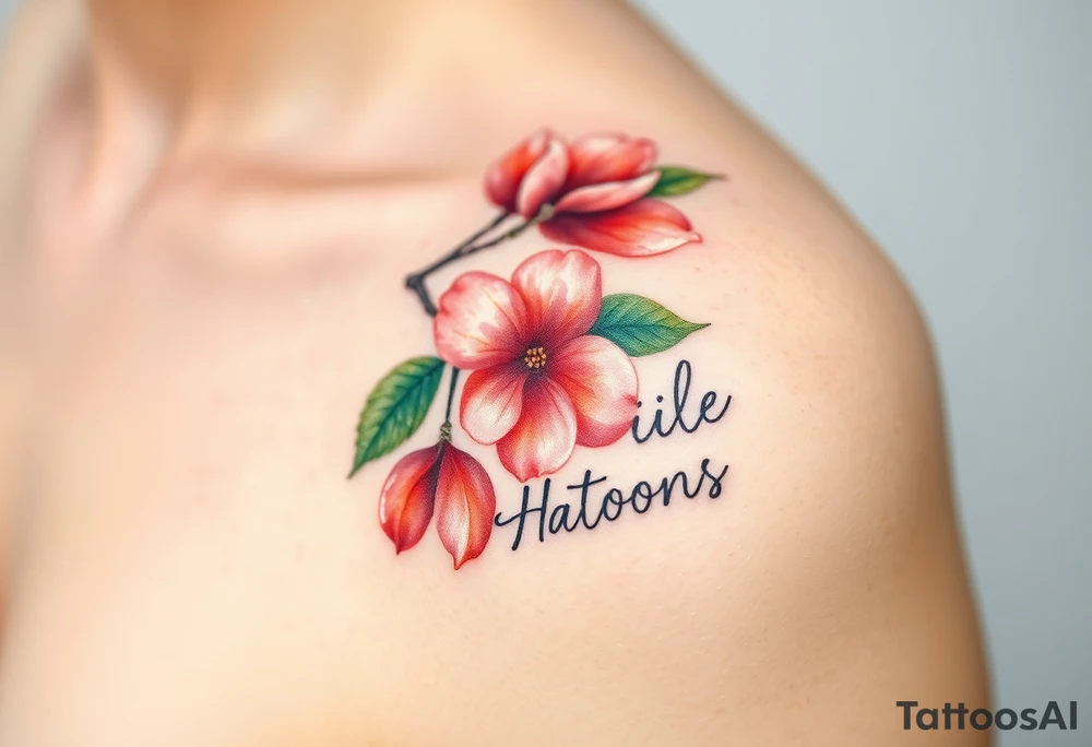 Peach branch with names scripted tattoo idea