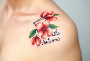 Peach branch with names scripted tattoo idea