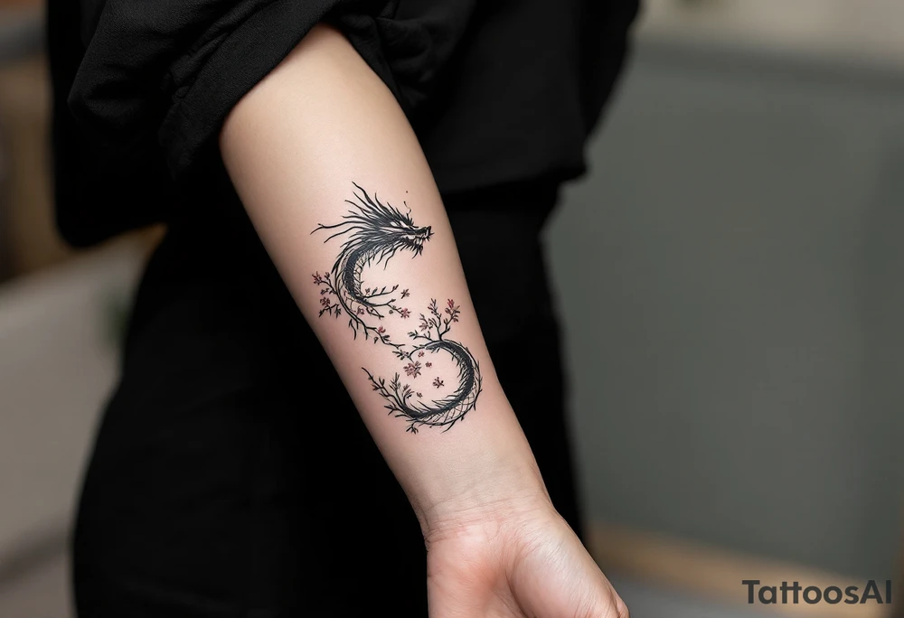 dragon japanese style sakura trees tattoo idea