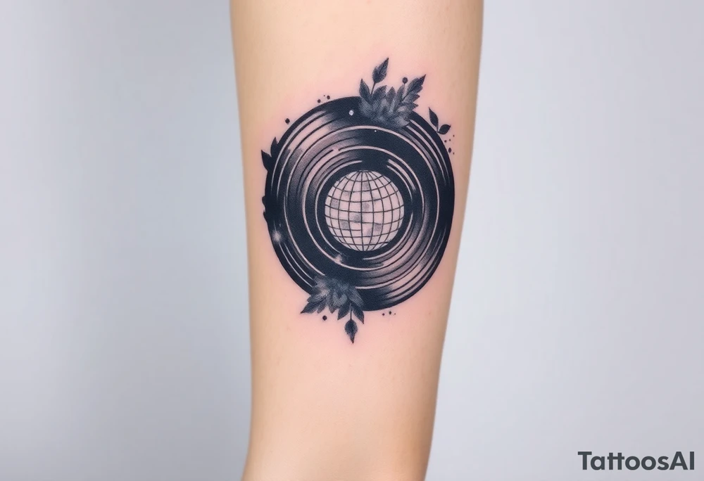vinyl record and disco ball tattoo idea