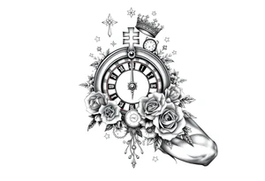 Roulette casino and princess and cross, baby angels, roses and clock and stars and fish, crown tattoo idea