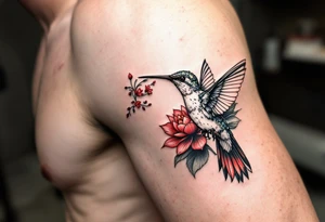 hummingbird drinking from lotus flower (Red and black colors only) tattoo idea