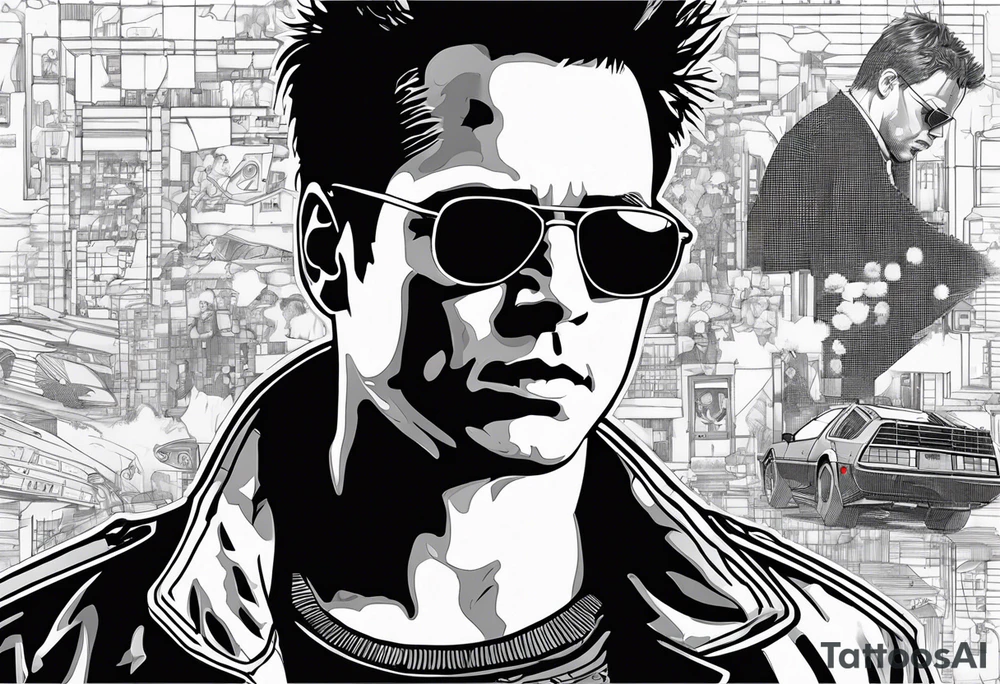 The matrix numbers, back to the future car, with fight club movie Tyler durden tattoo idea