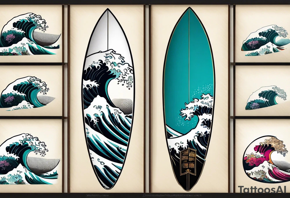 Surfboard with a wave inside it tattoo idea