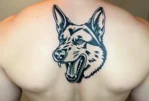 German Shepherd snarling with mouth open and barred teeth. tattoo idea
