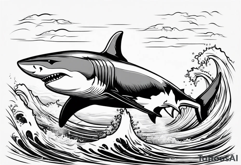 Great white shark outline but grunge tattoo idea