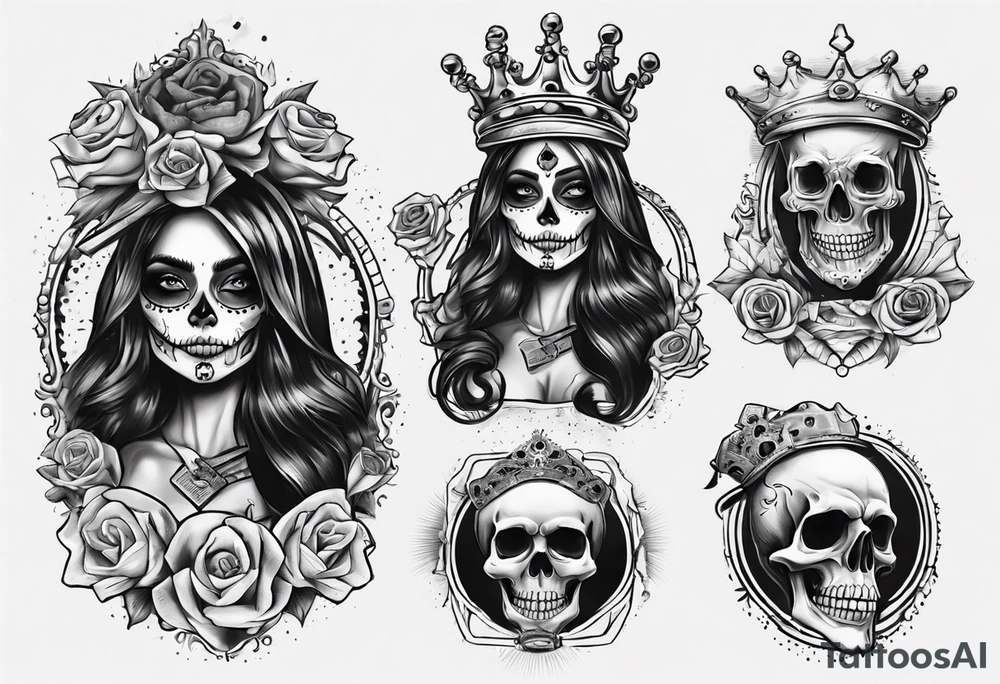 santa la muerta with money and crown
on the card tattoo idea