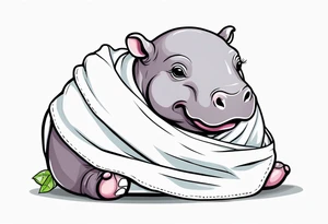 Baby hippo wrapped in a baby swaddle with a pacifier tattoo idea