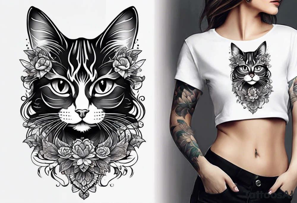 Black and white cat tattoo idea