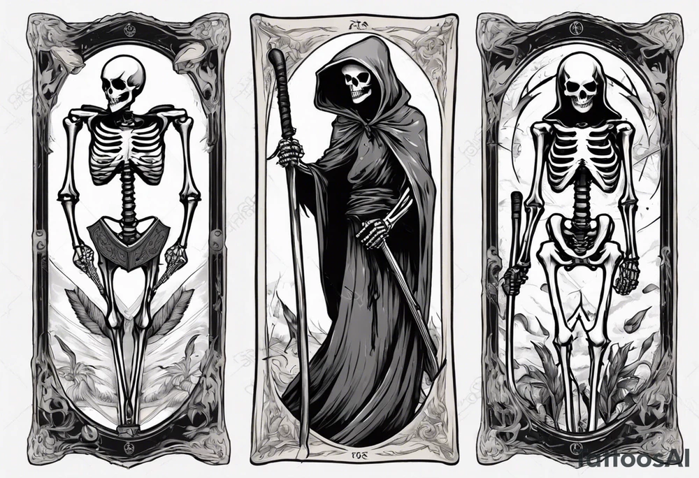 Skeleton with scythe death tarot card good and evil ying yang tattoo idea