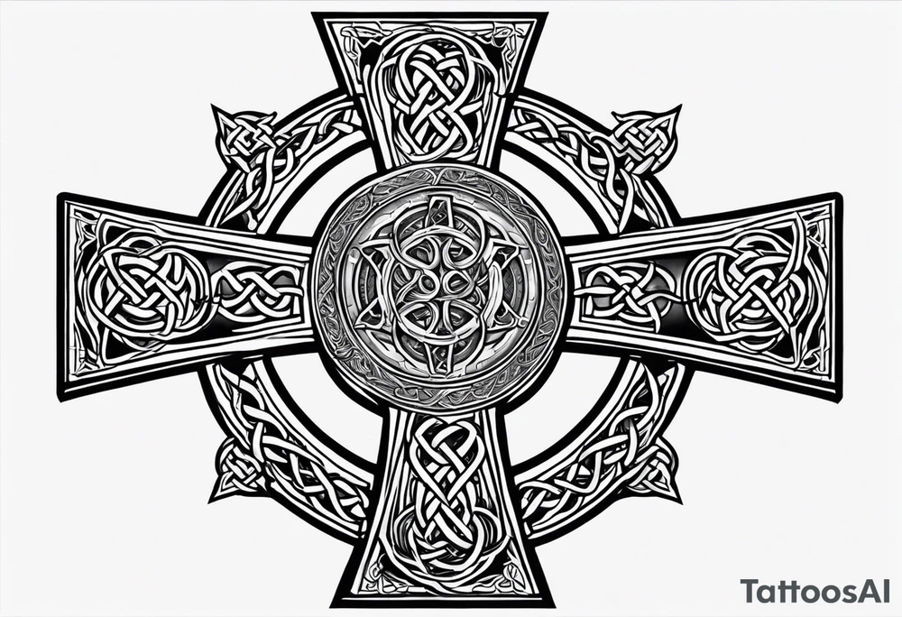 Celtic cross similar to Justin Timberlakes that incorporates firefighter traditional symbology tattoo idea
