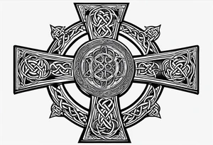 Celtic cross similar to Justin Timberlakes that incorporates firefighter traditional symbology tattoo idea