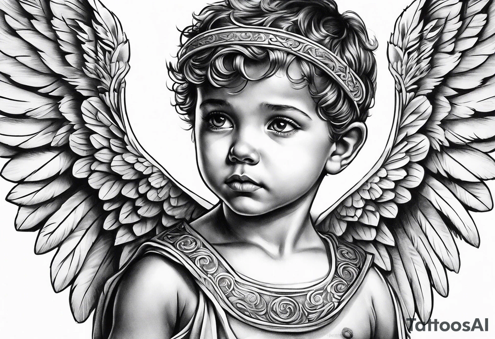 Littl angel kid, roman style tattoo idea
