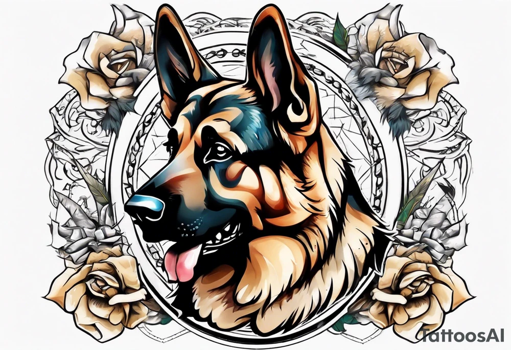 German Shepherd with banner underneath tattoo idea