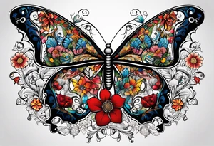 Peace be still, flowers, stitching, butterflies, Bold tattoo idea