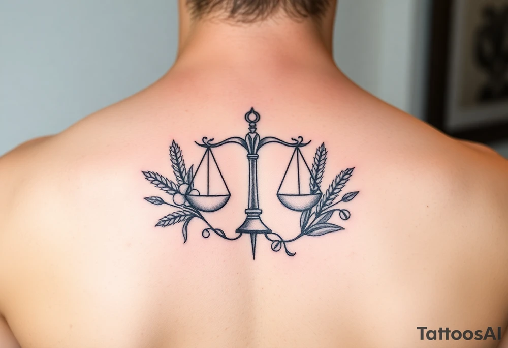 zodiac Libra with wheat and autumn fruits tattoo idea