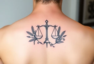 zodiac Libra with wheat and autumn fruits tattoo idea