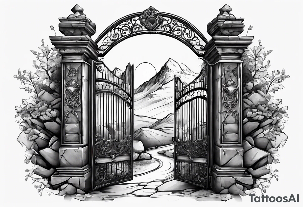 A piece of rock with a gate on it tattoo idea