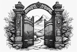 A piece of rock with a gate on it tattoo idea