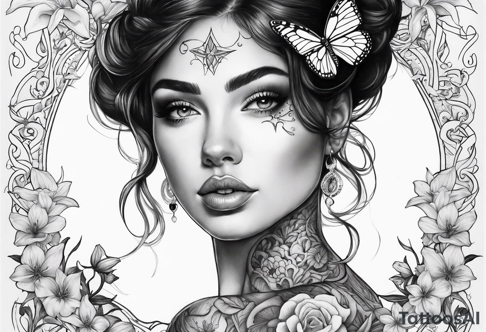 Harvey Ruby lillies flowers butterflies stars fantasy books half sleeve no person face tattoo idea