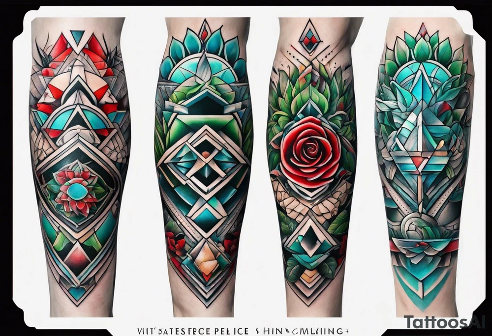 knee piece for men with minimal red and green and baby blue color accents tattoo idea