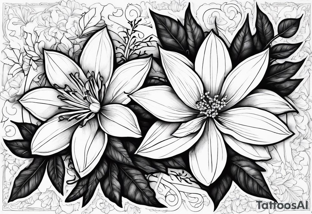 Narcissus, Poinsettia, and Holly tattoo idea