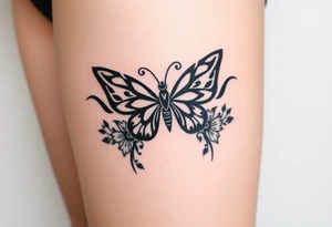 butterfly with flowers surrounding it tattoo idea
