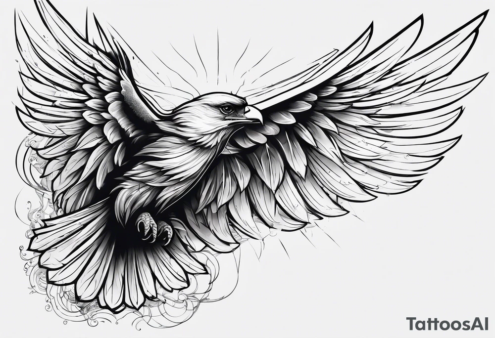 it is included a wind of egale and the end of it a bad which is contain birth -monk- death- heaven tattoo idea