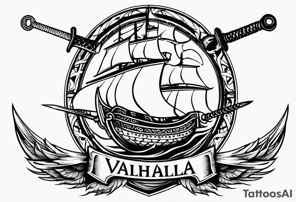 Valhalla sword ship dragon shield tattoo idea