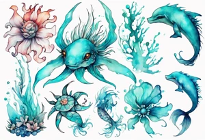 a beautiful feminine turquoise seas creature tattoo idea