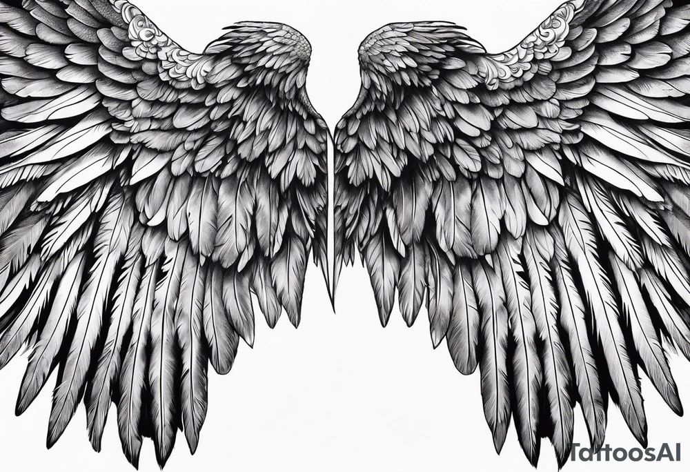 Detailed feathered angel wings tattoo idea