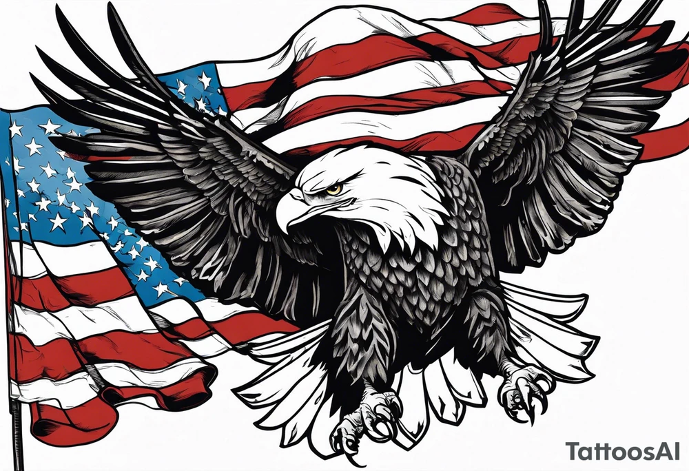 hanging flag with eagles flying under tattoo idea