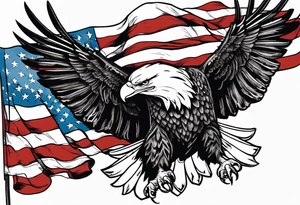 hanging flag with eagles flying under tattoo idea