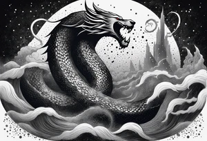 World serpent fighting thor  in a typhoon tattoo idea