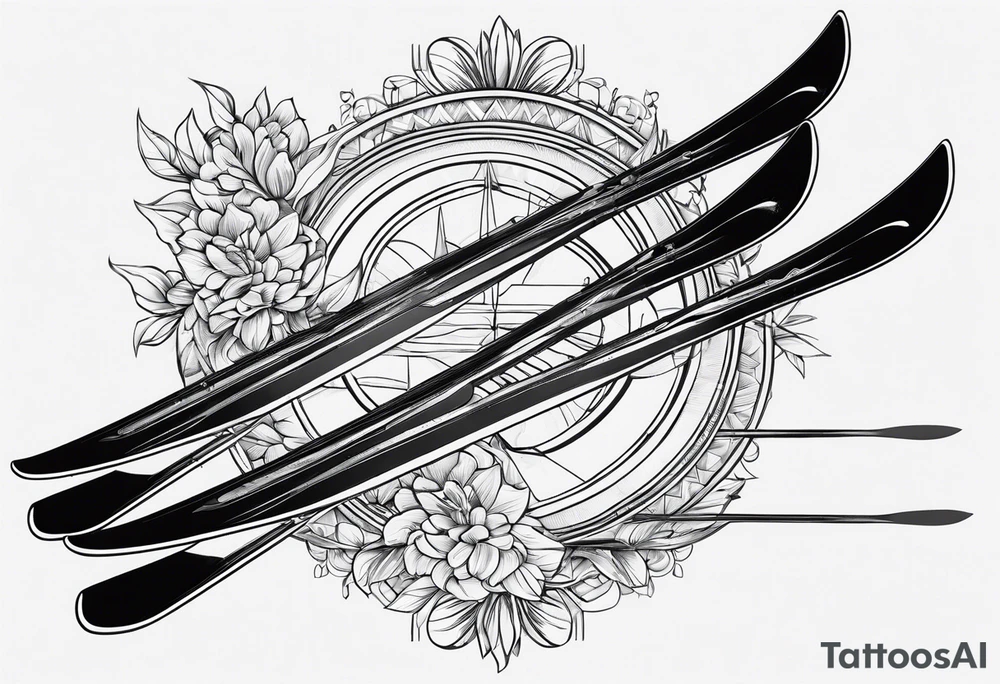 Pair of Skis, black and white, classic design tattoo idea