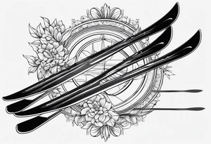 Pair of Skis, black and white, classic design tattoo idea