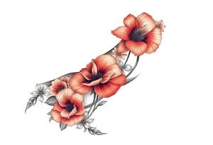 Fore arm tattoo in the neo american traditional style. I want to incorporate a few different flowers: poppy's, morning glorys, narcisus in full color tattoo idea
