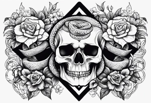 Snakes, skulls, and flowers tattoo idea