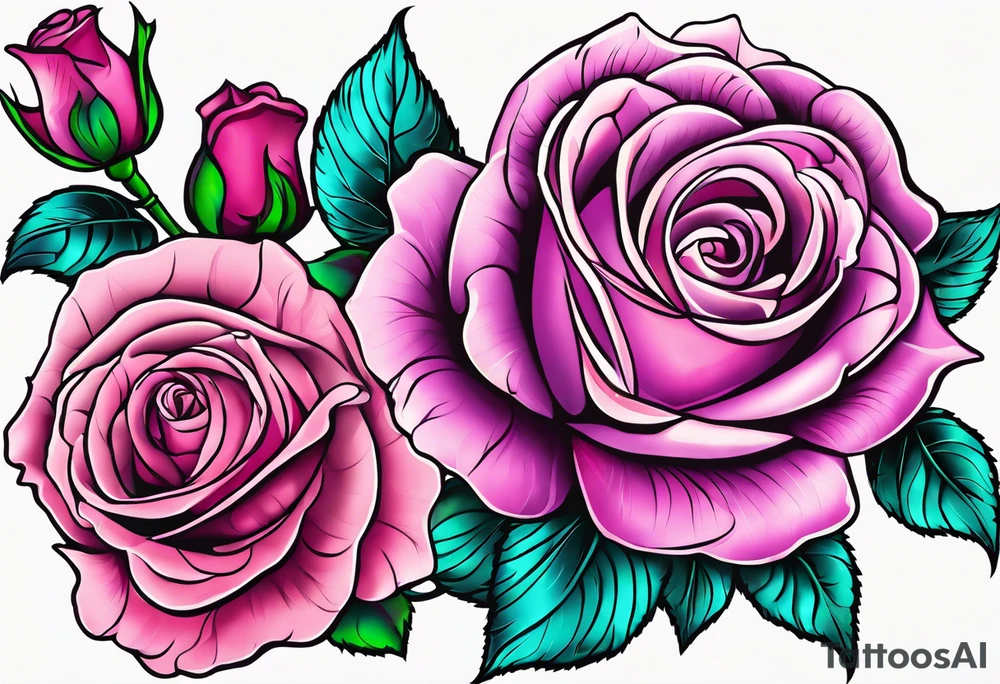 05/22/50 Dad 06/07/14, roses, teal, pink, purple tattoo idea