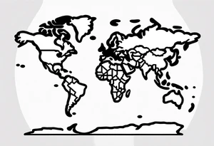 minimalist tattoo, using a single line to draw the extern contour of the world map with the 5 continents, white background tattoo idea