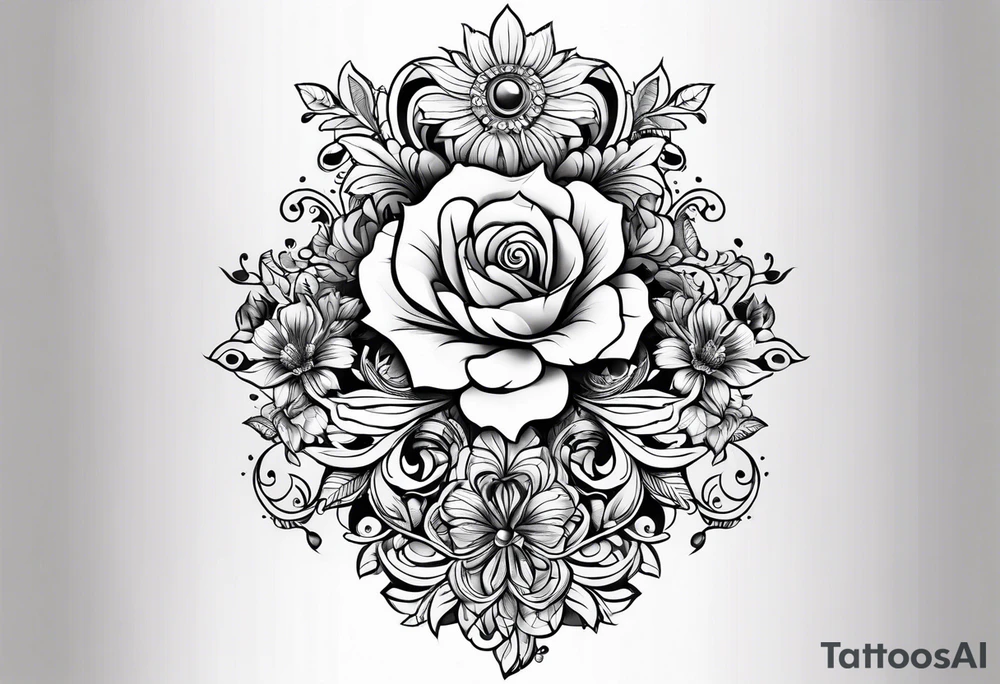 ornaments of flowers tattoo idea