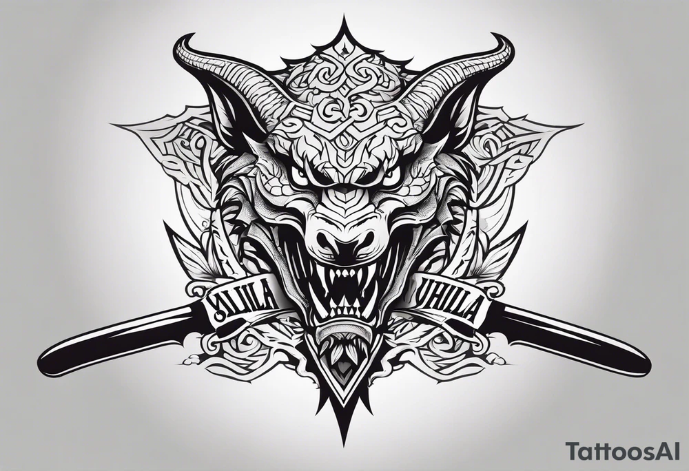 Valhalla sword dragon head axe tattoo idea